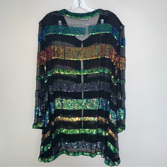 Vintage Judith Ann 100% Pure Silk Black and Multicolour Sequin Jacket 2X - Picture 2 of 9